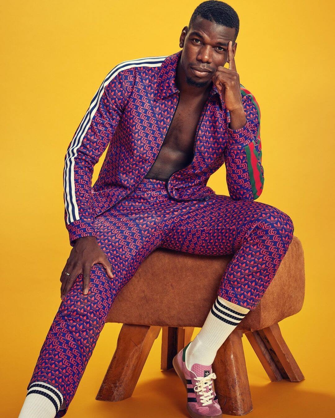 Paul Pogba featured in the Gucci x Adidas campaign photographed at fivefourstudios.